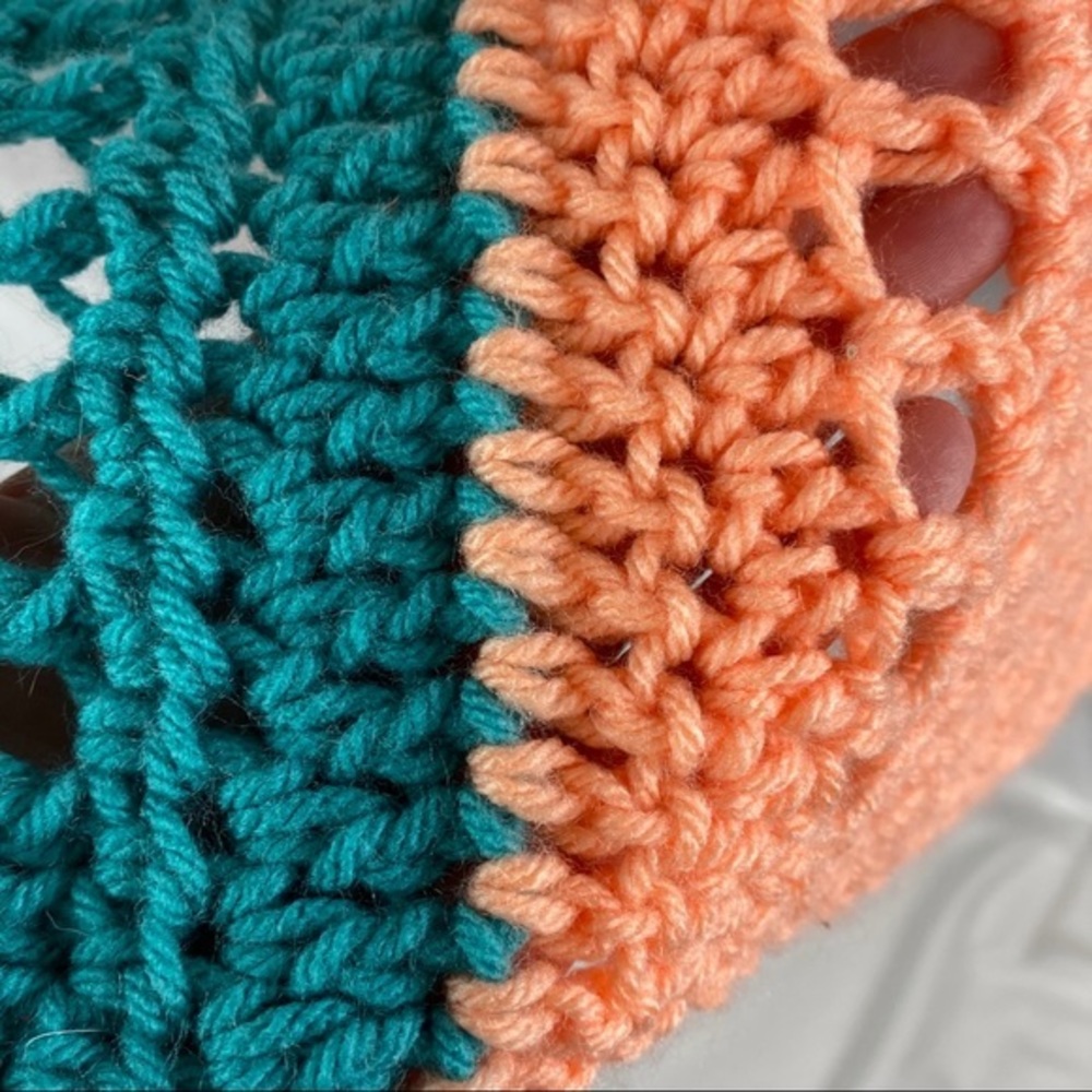 Handmade Crochet Baby Blanket Teal and Tangerine - Picture 3 of 4